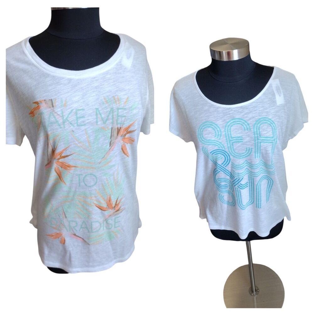 Old Navy 1 Lot of 2 Women's Sz L Old Navy Beach Sea Coastal Graphic T Shirts NWT